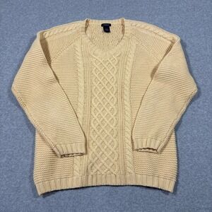 IZOD Sweater Women's L Yellow Pastel Cotton Ramie Cable Knit V Neck Preppy